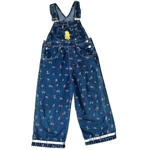 Vintage Disney's Winnie the Pooh bear embroidered denim overalls floral size 7/8